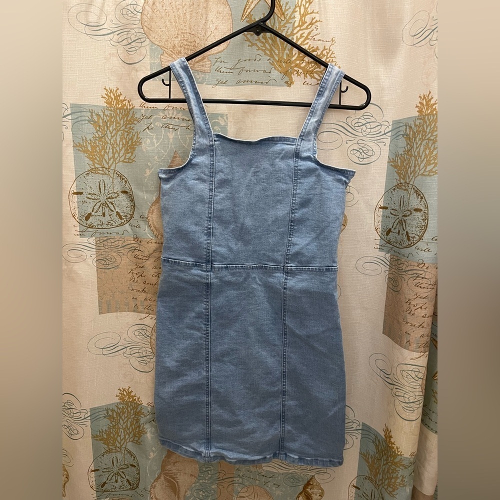 Steve Madden Girls 14/16 Denim Jean Dress Zip Stretch BTS Preppy Style Lg Blue